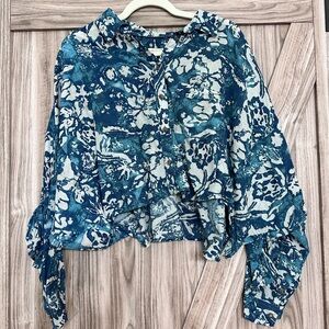 Pilcro Teal and White Patterned Button Down Shirt